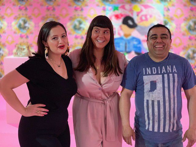 Artist Yvette Mayorga, Big Car director of exhibitions Shauta Marsh, and patron Elmer Sanchez